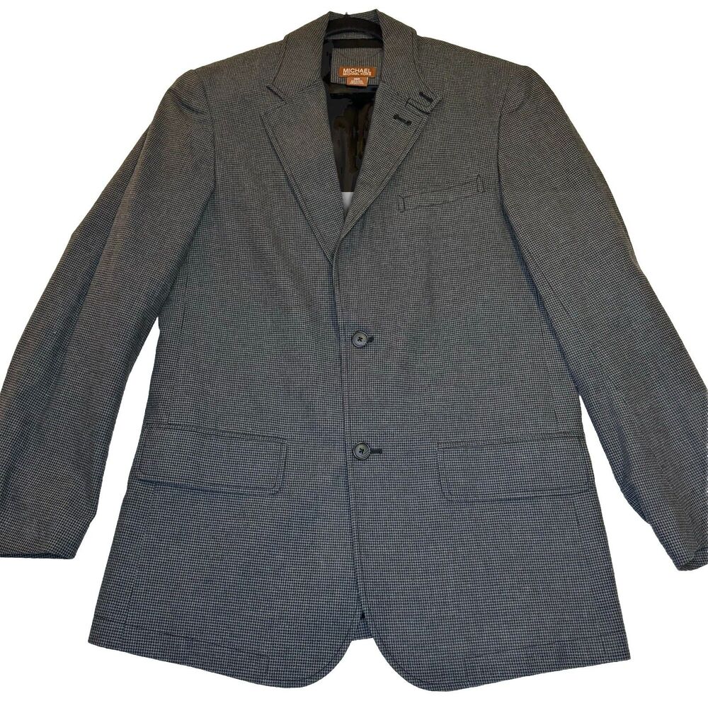 Michael Kors Blazer 38R Gray Houndstooth 100% Cotton Jacket Pink Modern Fit